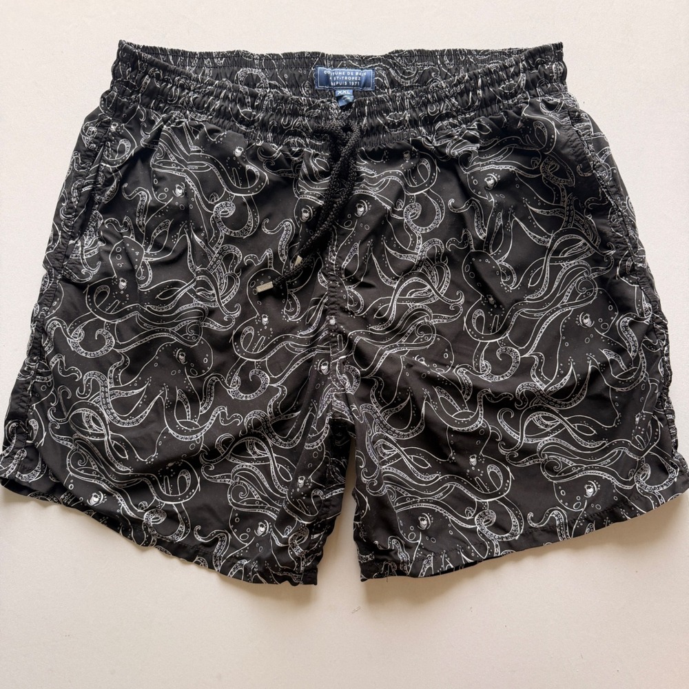 Vilebrequin Moorea Swim Trunks Mens XXL Black White Octopus Poulpes Short Luxury